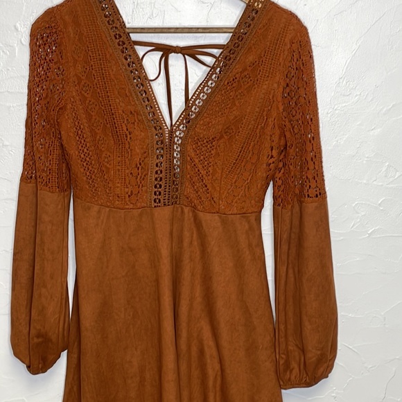 SHEIN Brown Suedette Long Sleeve Dress - Picture 11 of 14